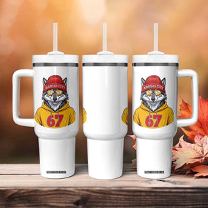 Six Seven Meme Wolf Football Fan Tumbler With Handle Gen Alpha Slang Gift TS12 Print Your Wear
