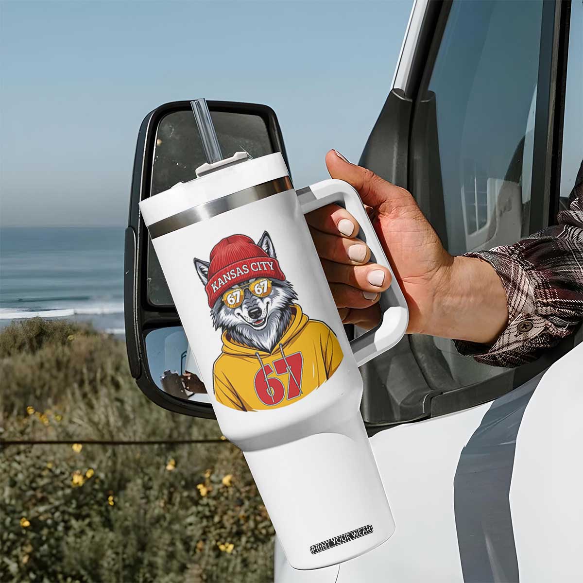 Six Seven Meme Wolf Football Fan Tumbler With Handle Gen Alpha Slang Gift TS12 Print Your Wear