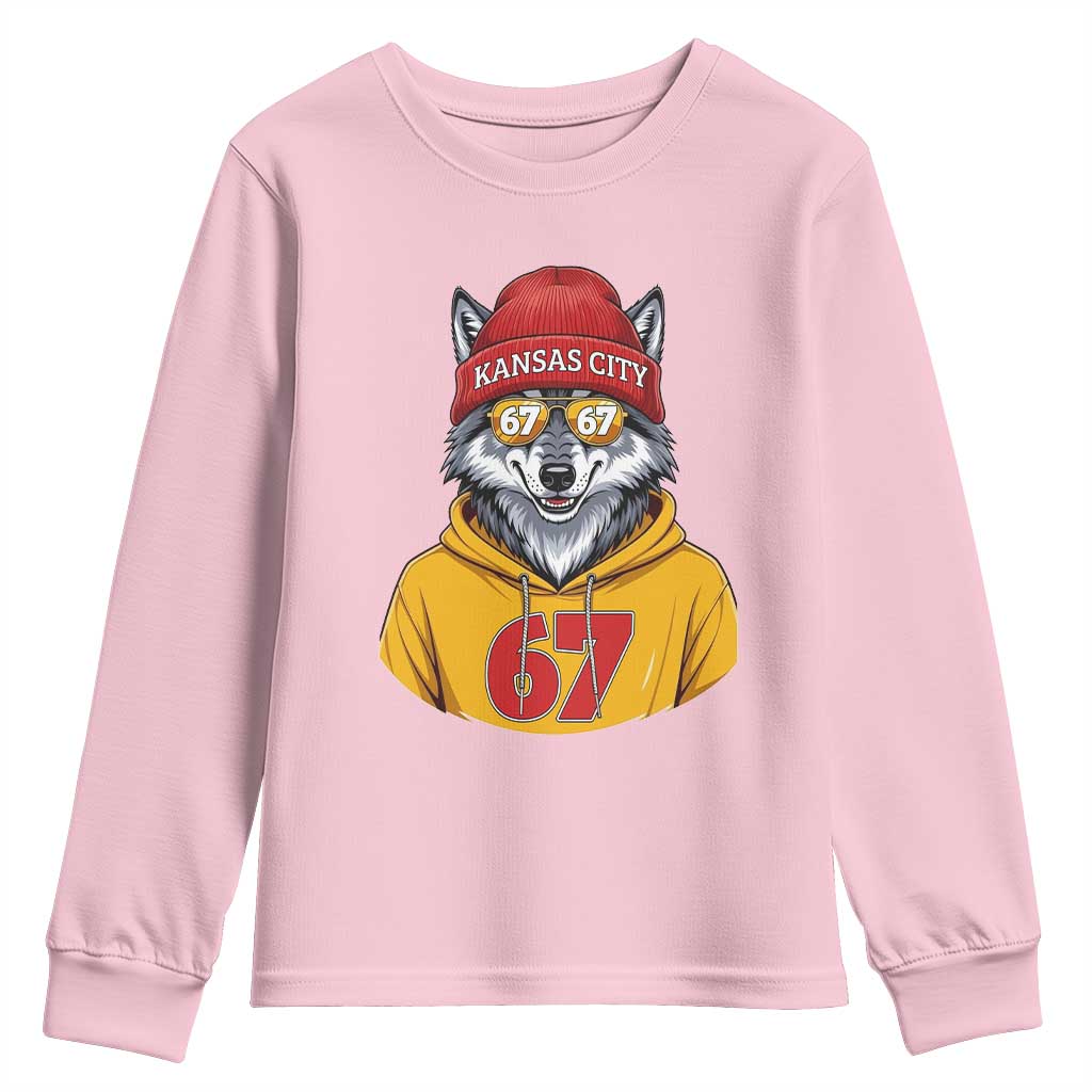 Six Seven Meme Wolf Football Fan Youth Sweatshirt Gen Alpha Slang Gift TS12 Light Pink Print Your Wear
