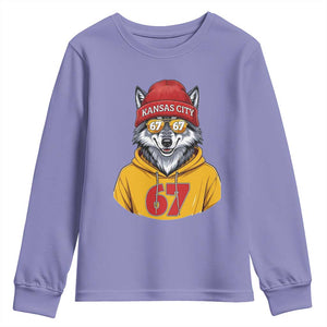 Six Seven Meme Wolf Football Fan Youth Sweatshirt Gen Alpha Slang Gift TS12 Violet Print Your Wear