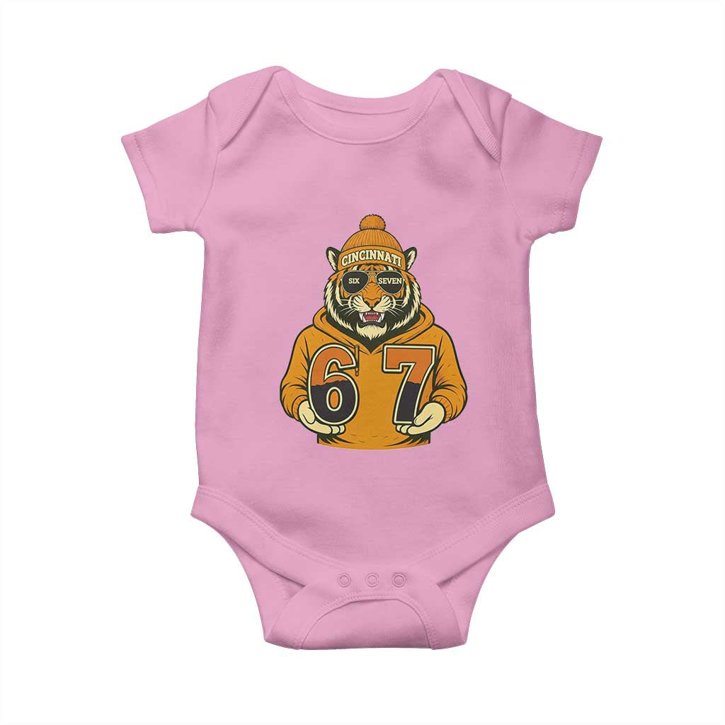 Six Seven Meme Tiger Football Fan Baby Onesie Gen Alpha Slang Gift TS12 Light Pink Print Your Wear