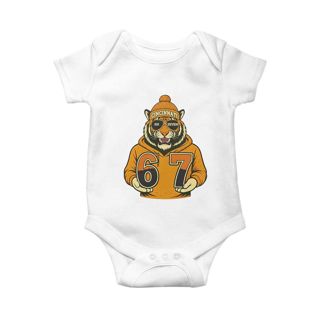 Six Seven Meme Tiger Football Fan Baby Onesie Gen Alpha Slang Gift TS12 White Print Your Wear