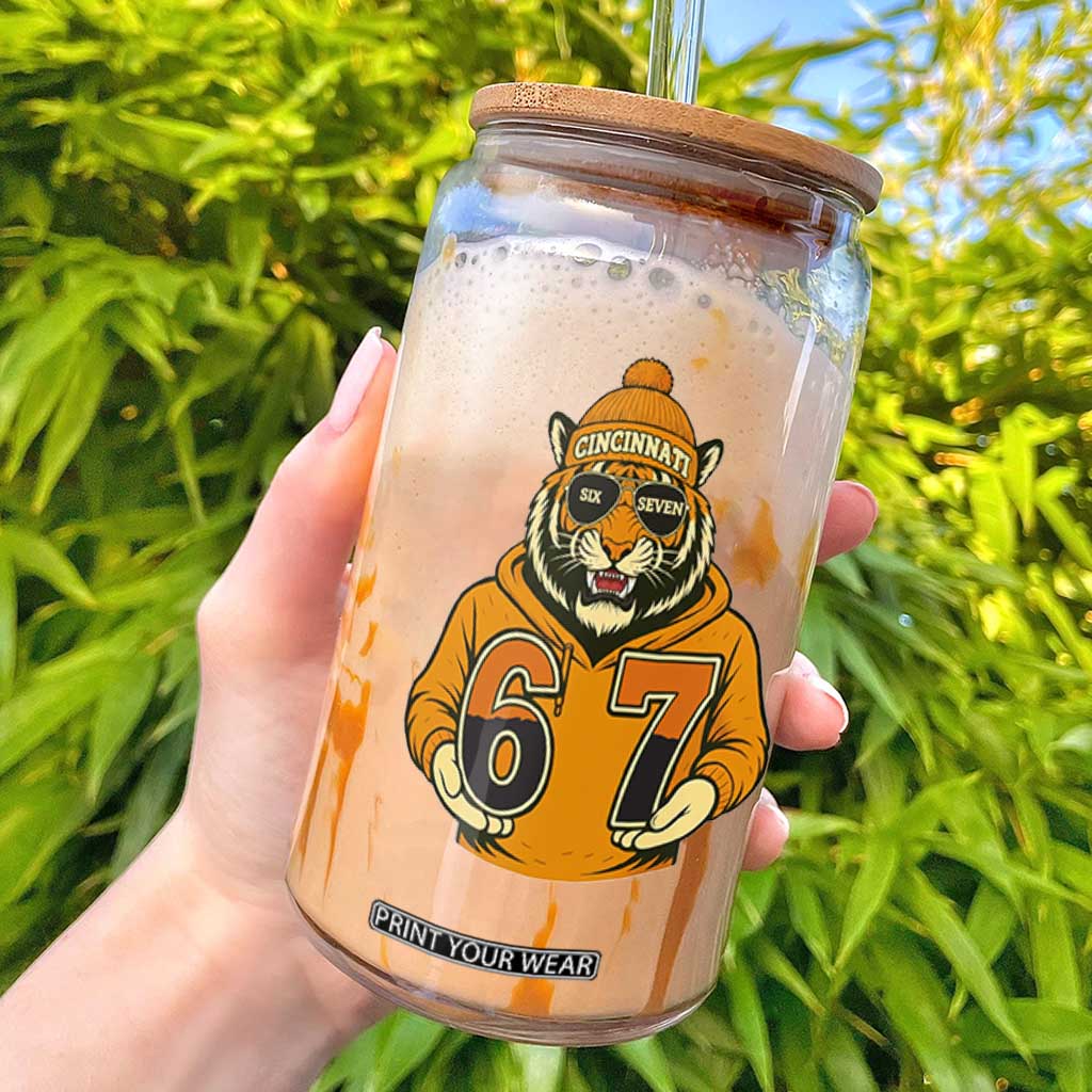Six Seven Meme Tiger Football Fan Glass Can Gen Alpha Slang Gift TS12 White Print Your Wear