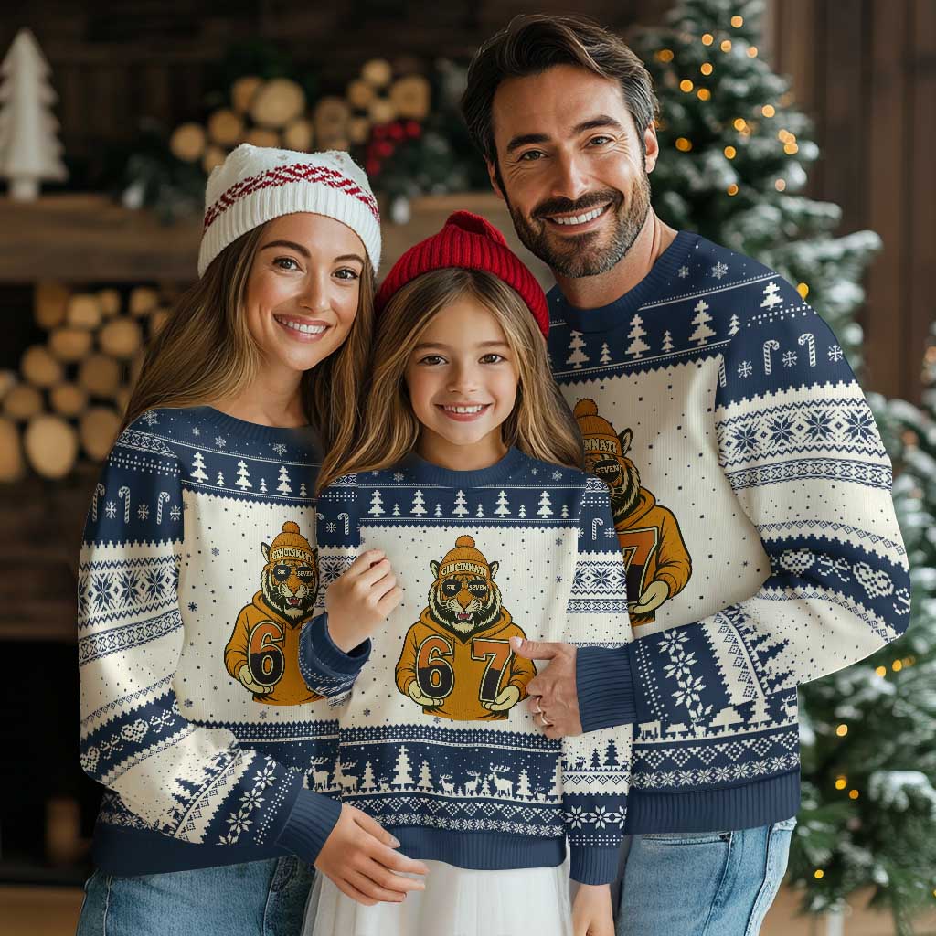 Six Seven Meme Tiger Football Fan Ugly Christmas Sweater Gen Alpha Slang Gift TS12 Beige Navy Print Your Wear
