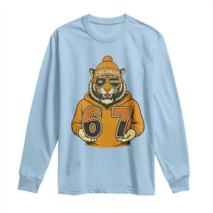 Six Seven Meme Tiger Football Fan Long Sleeve Shirt Gen Alpha Slang Gift TS12 Light Blue Print Your Wear