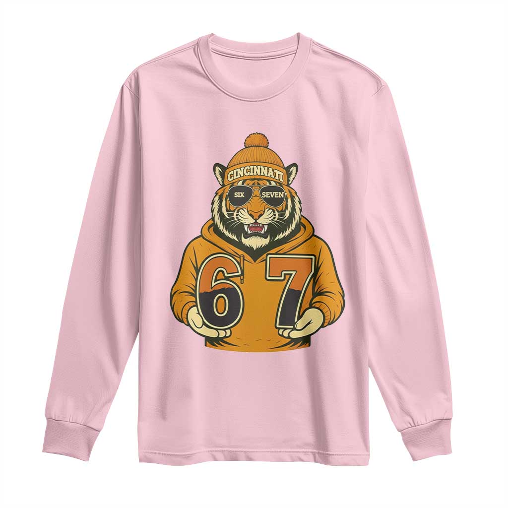 Six Seven Meme Tiger Football Fan Long Sleeve Shirt Gen Alpha Slang Gift TS12 Light Pink Print Your Wear