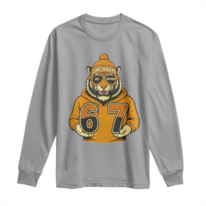Six Seven Meme Tiger Football Fan Long Sleeve Shirt Gen Alpha Slang Gift TS12 Sport Gray Print Your Wear