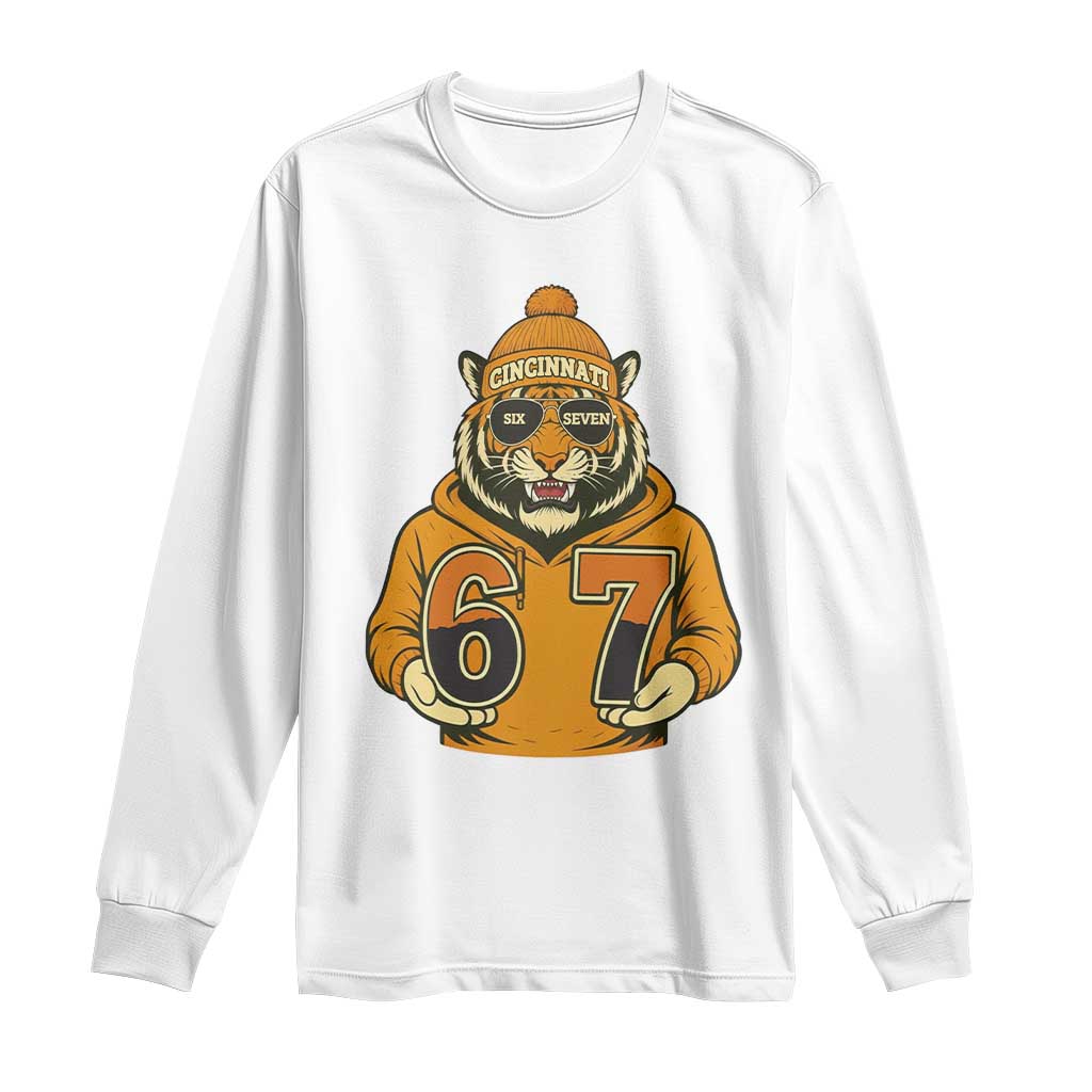Six Seven Meme Tiger Football Fan Long Sleeve Shirt Gen Alpha Slang Gift TS12 White Print Your Wear