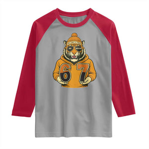 Six Seven Meme Tiger Football Fan Raglan Shirt Gen Alpha Slang Gift TS12 Sport Gray Red Print Your Wear