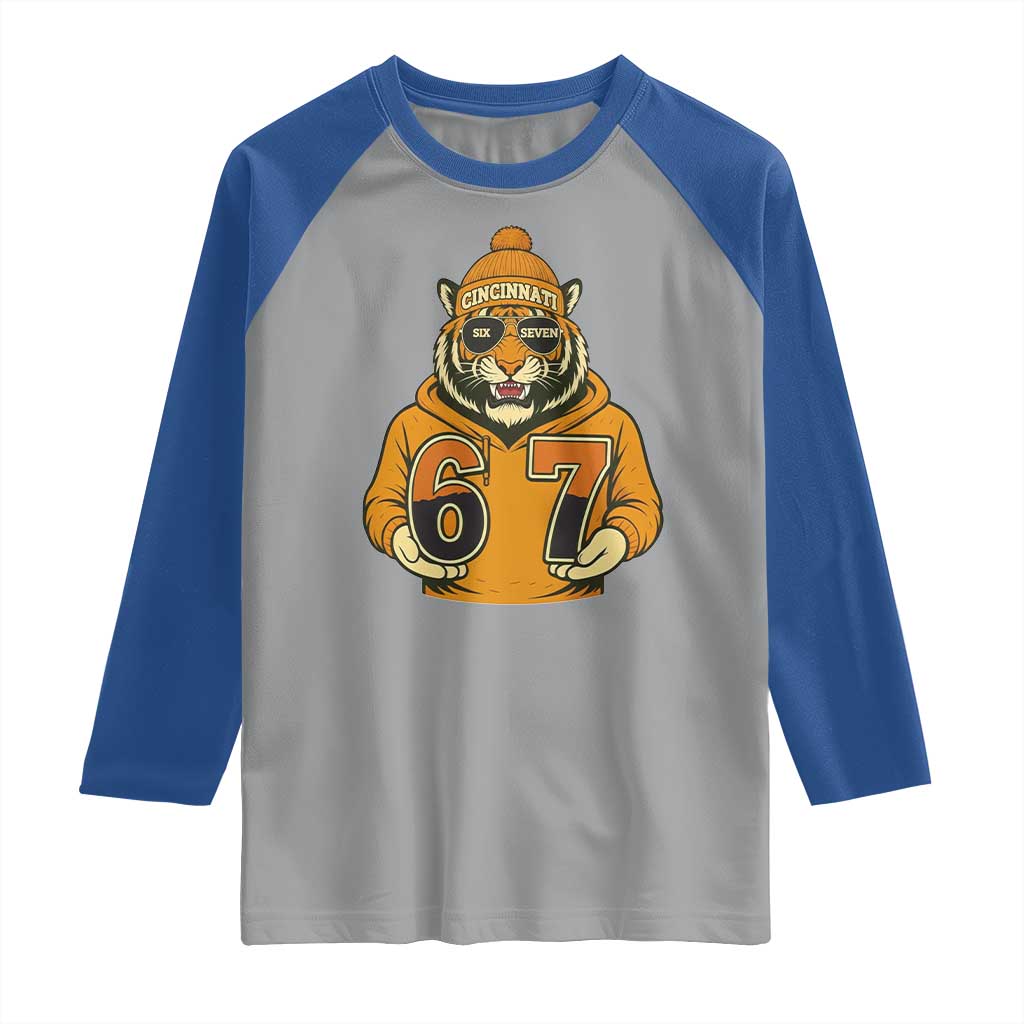 Six Seven Meme Tiger Football Fan Raglan Shirt Gen Alpha Slang Gift TS12 Sport Gray Royal Print Your Wear