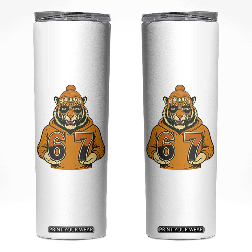 Six Seven Meme Tiger Football Fan Skinny Tumbler Gen Alpha Slang Gift TS12 White Print Your Wear