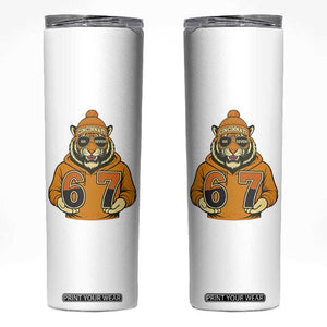 Six Seven Meme Tiger Football Fan Skinny Tumbler Gen Alpha Slang Gift TS12 White Print Your Wear