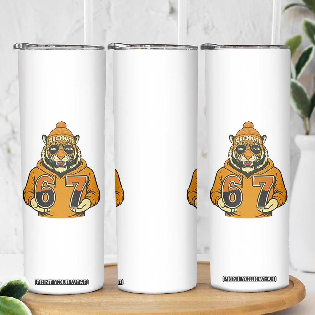 Six Seven Meme Tiger Football Fan Skinny Tumbler Gen Alpha Slang Gift TS12 Print Your Wear