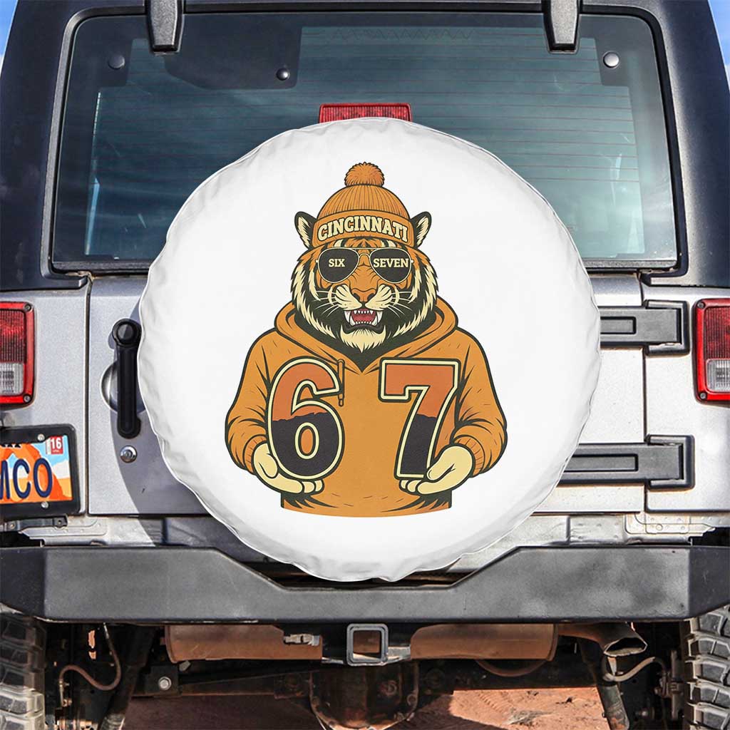 Six Seven Meme Tiger Football Fan Spare Tire Cover Gen Alpha Slang Gift TS12 No hole Black Print Your Wear