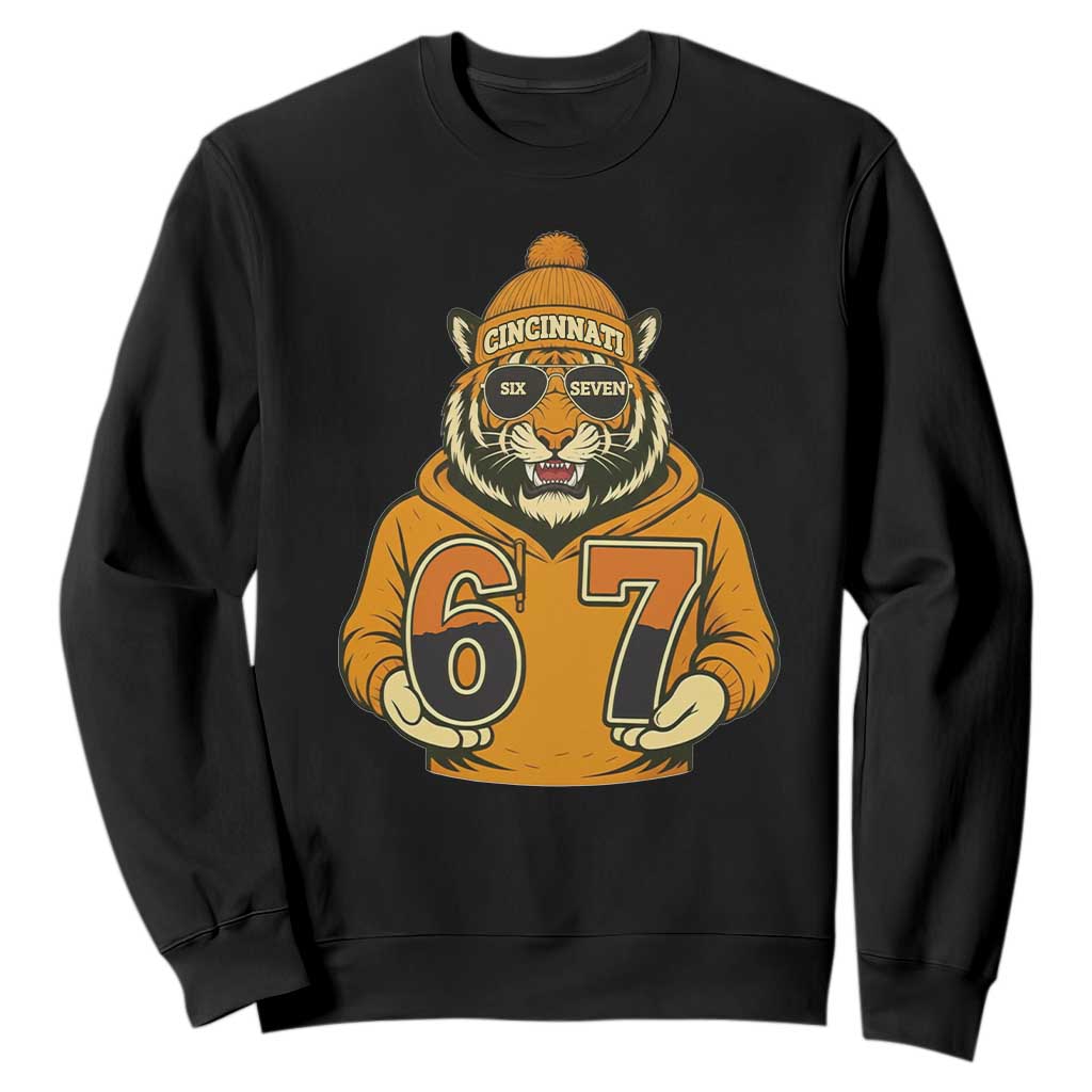 Six Seven Meme Tiger Football Fan Sweatshirt Gen Alpha Slang Gift TS12 Black Print Your Wear