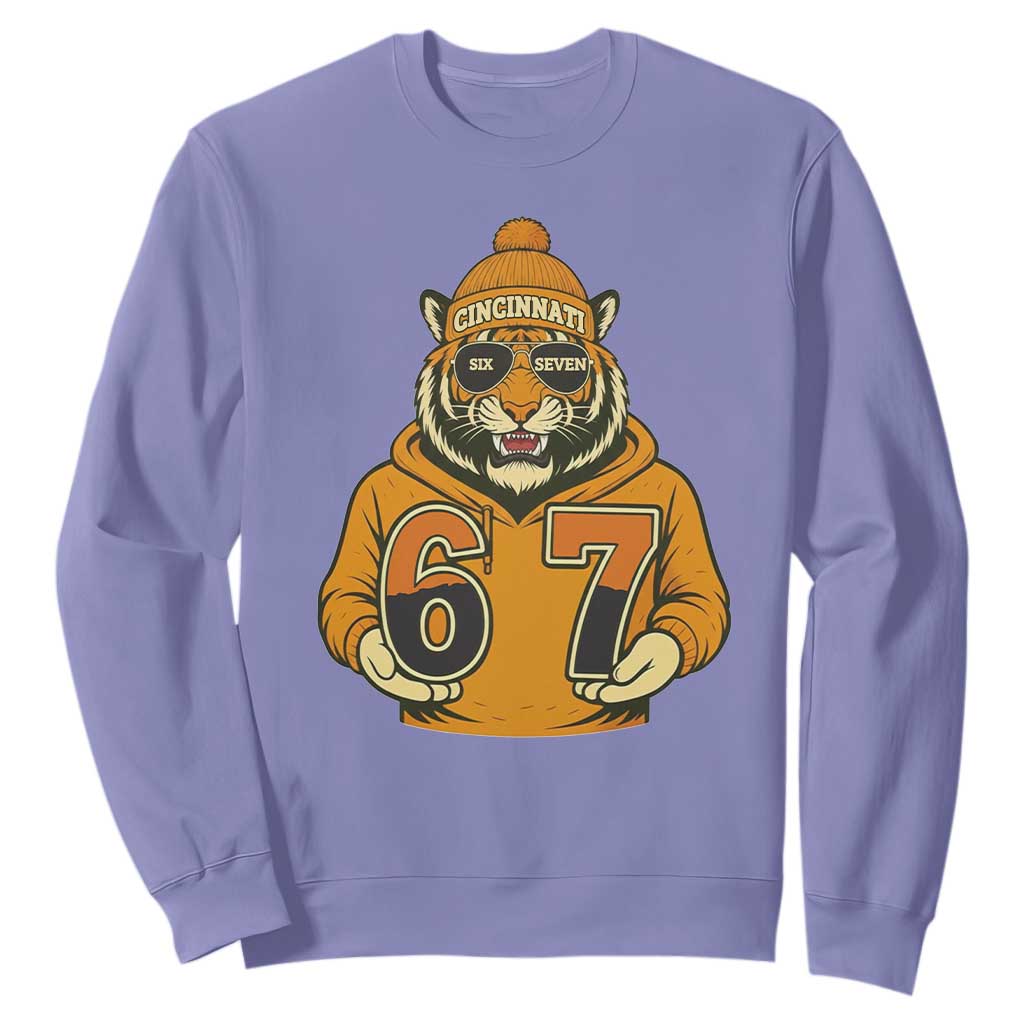 Six Seven Meme Tiger Football Fan Sweatshirt Gen Alpha Slang Gift TS12 Violet Print Your Wear