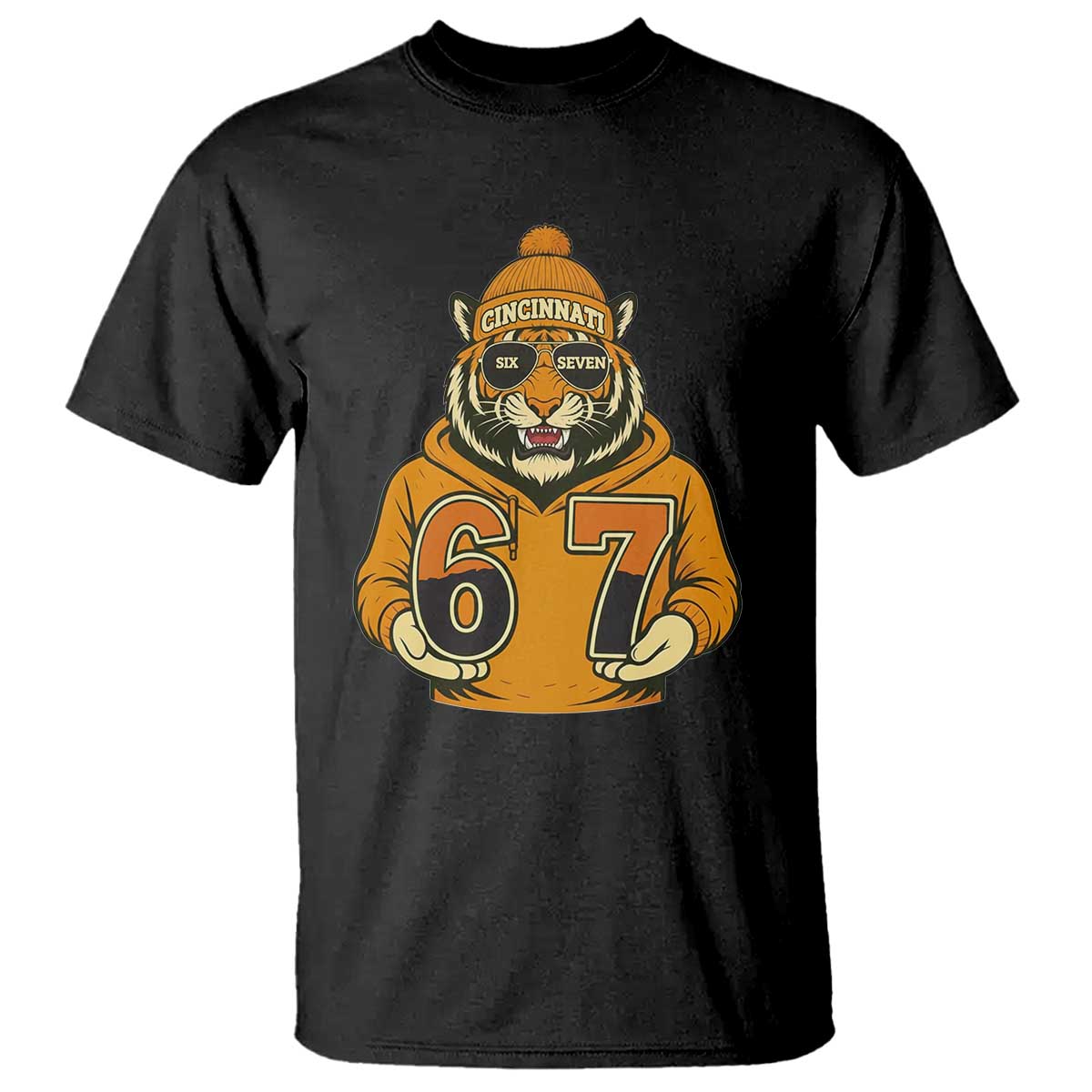Six Seven Meme Tiger Football Fan T Shirt Gen Alpha Slang Gift TS12 Black Print Your Wear