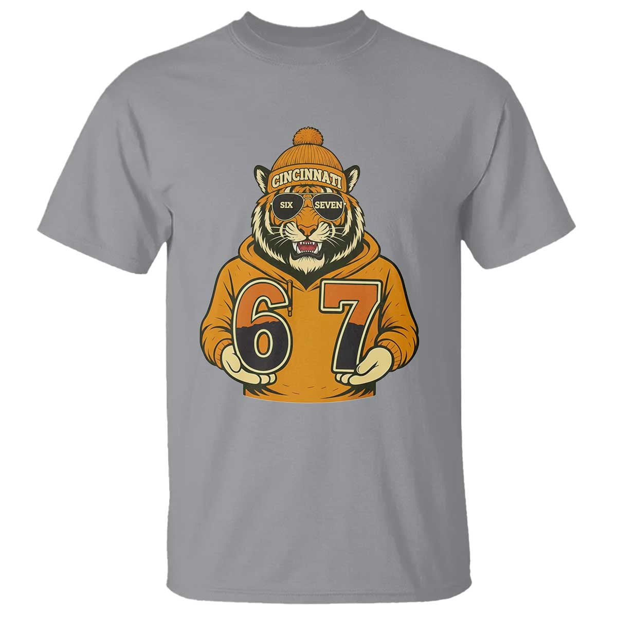Six Seven Meme Tiger Football Fan T Shirt Gen Alpha Slang Gift TS12 Sport Gray Print Your Wear