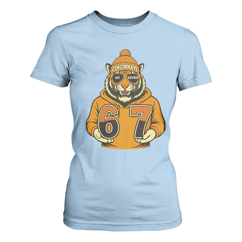 Six Seven Meme Tiger Football Fan T Shirt For Women Gen Alpha Slang Gift TS12 Light Blue Print Your Wear