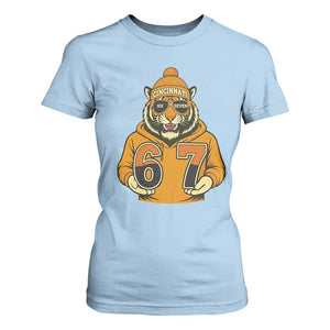 Six Seven Meme Tiger Football Fan T Shirt For Women Gen Alpha Slang Gift TS12 Light Blue Print Your Wear