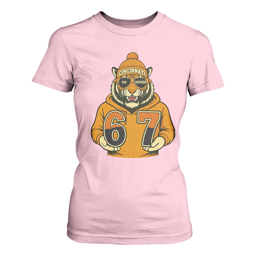 Six Seven Meme Tiger Football Fan T Shirt For Women Gen Alpha Slang Gift TS12 Light Pink Print Your Wear