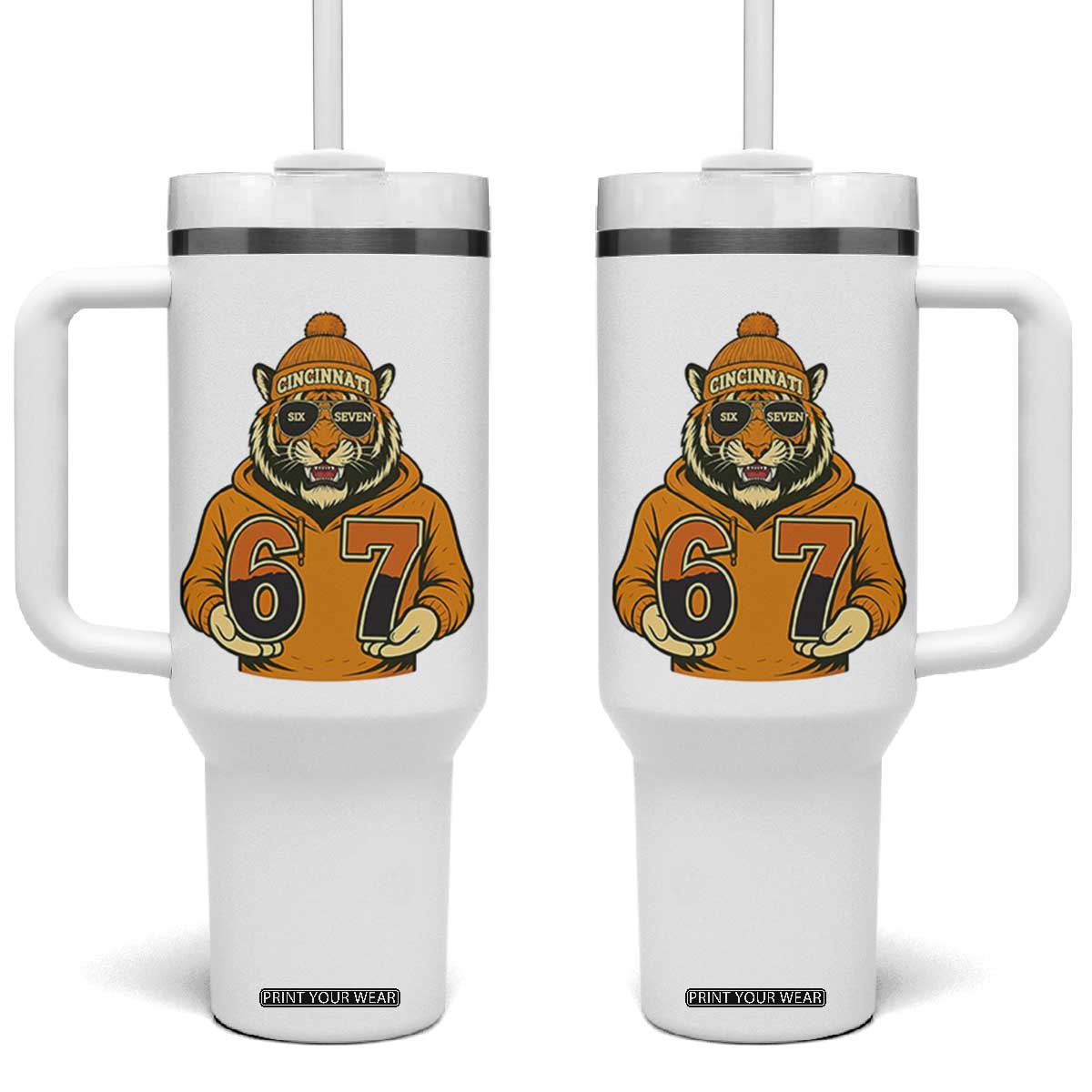Six Seven Meme Tiger Football Fan Tumbler With Handle Gen Alpha Slang Gift TS12 One Size: 40 oz White Print Your Wear