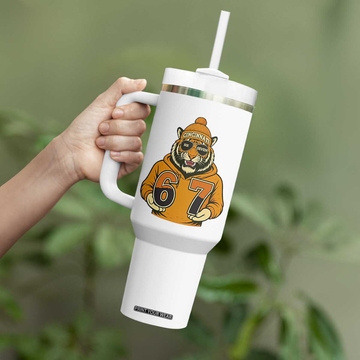 Six Seven Meme Tiger Football Fan Tumbler With Handle Gen Alpha Slang Gift TS12 Print Your Wear