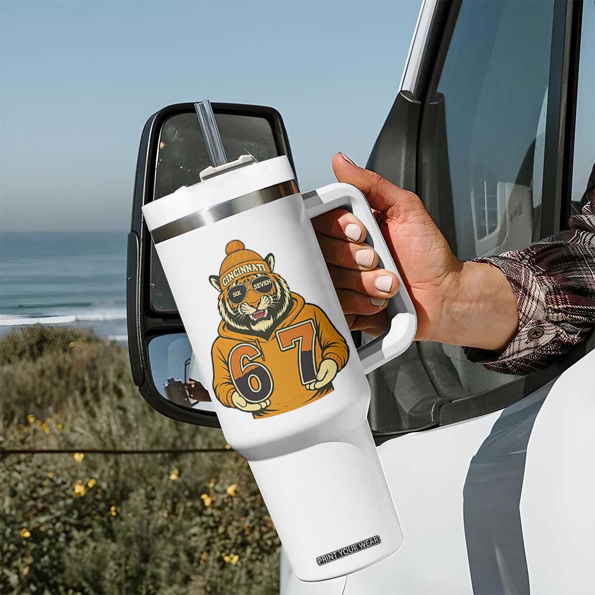 Six Seven Meme Tiger Football Fan Tumbler With Handle Gen Alpha Slang Gift TS12 Print Your Wear
