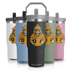 Six Seven Meme Tiger Football Fan Flip Straw Tumbler Gen Alpha Slang Gift TS12 Print Your Wear