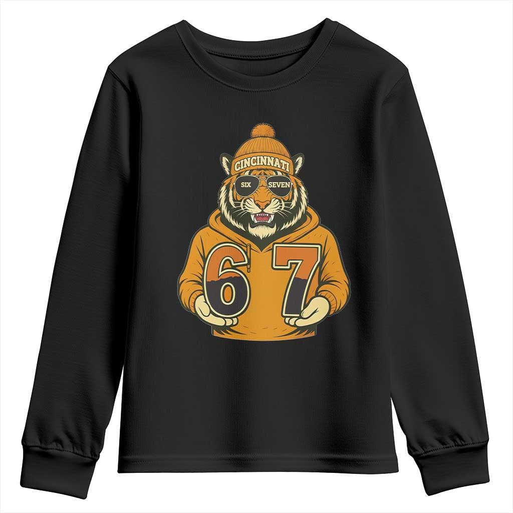 Six Seven Meme Tiger Football Fan Youth Sweatshirt Gen Alpha Slang Gift TS12 Black Print Your Wear