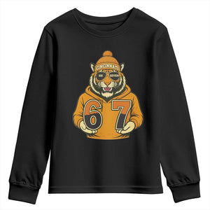 Six Seven Meme Tiger Football Fan Youth Sweatshirt Gen Alpha Slang Gift TS12 Black Print Your Wear