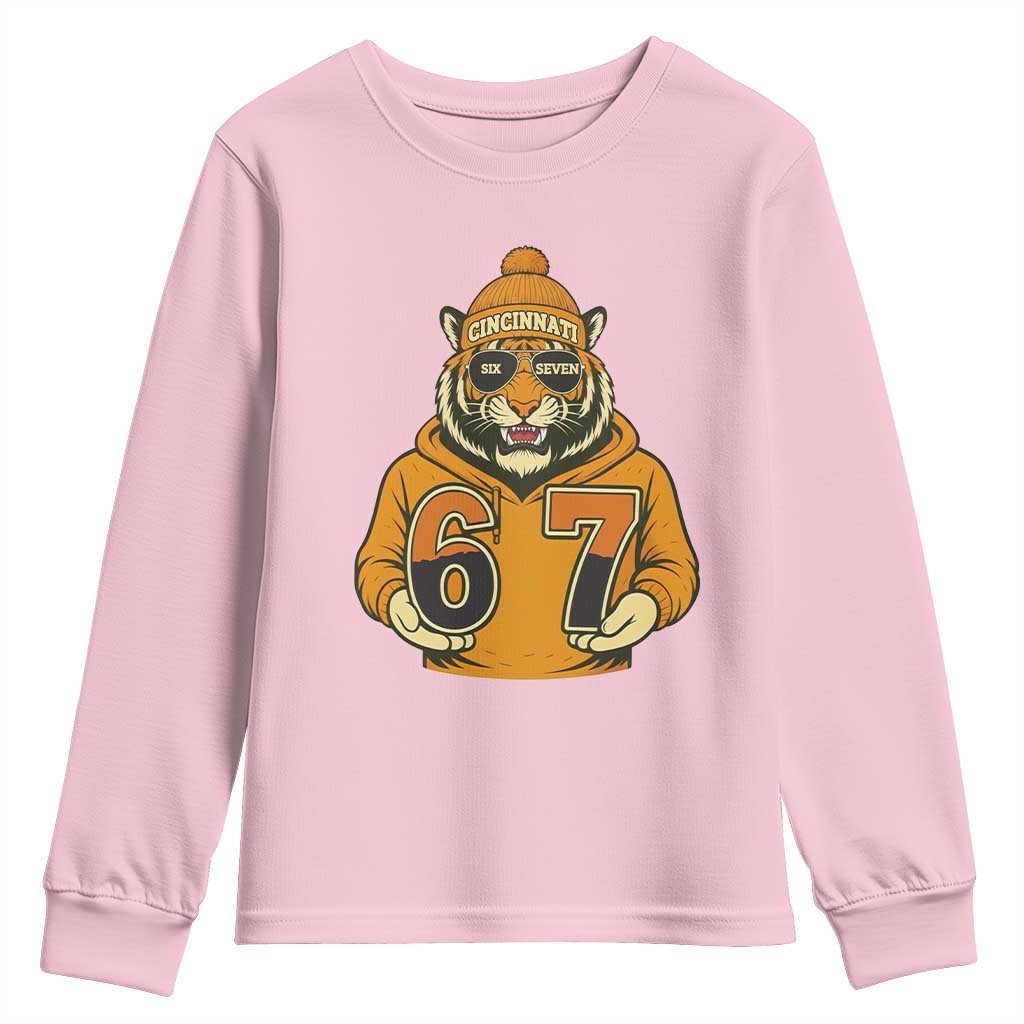 Six Seven Meme Tiger Football Fan Youth Sweatshirt Gen Alpha Slang Gift TS12 Light Pink Print Your Wear