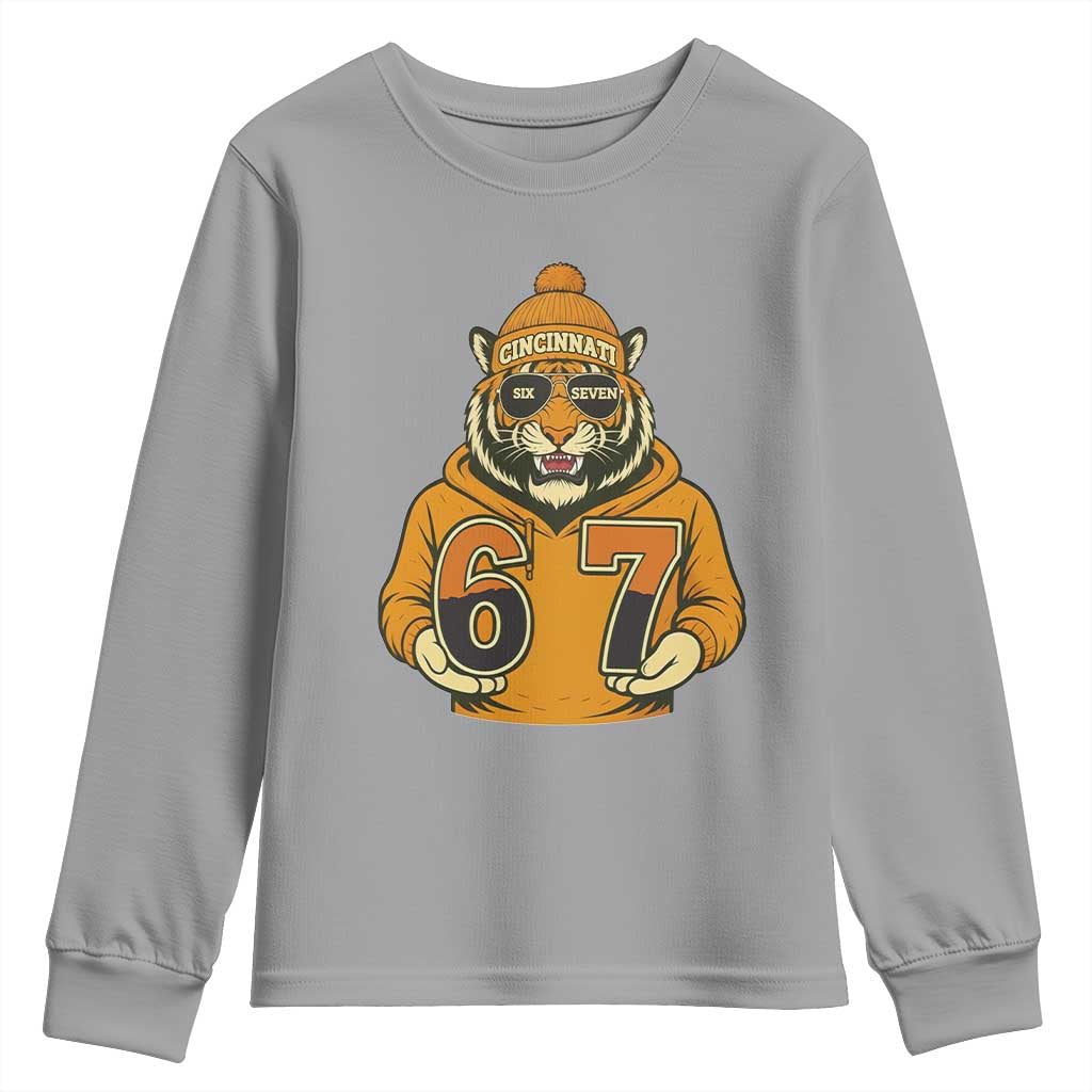 Six Seven Meme Tiger Football Fan Youth Sweatshirt Gen Alpha Slang Gift TS12 Sport Gray Print Your Wear