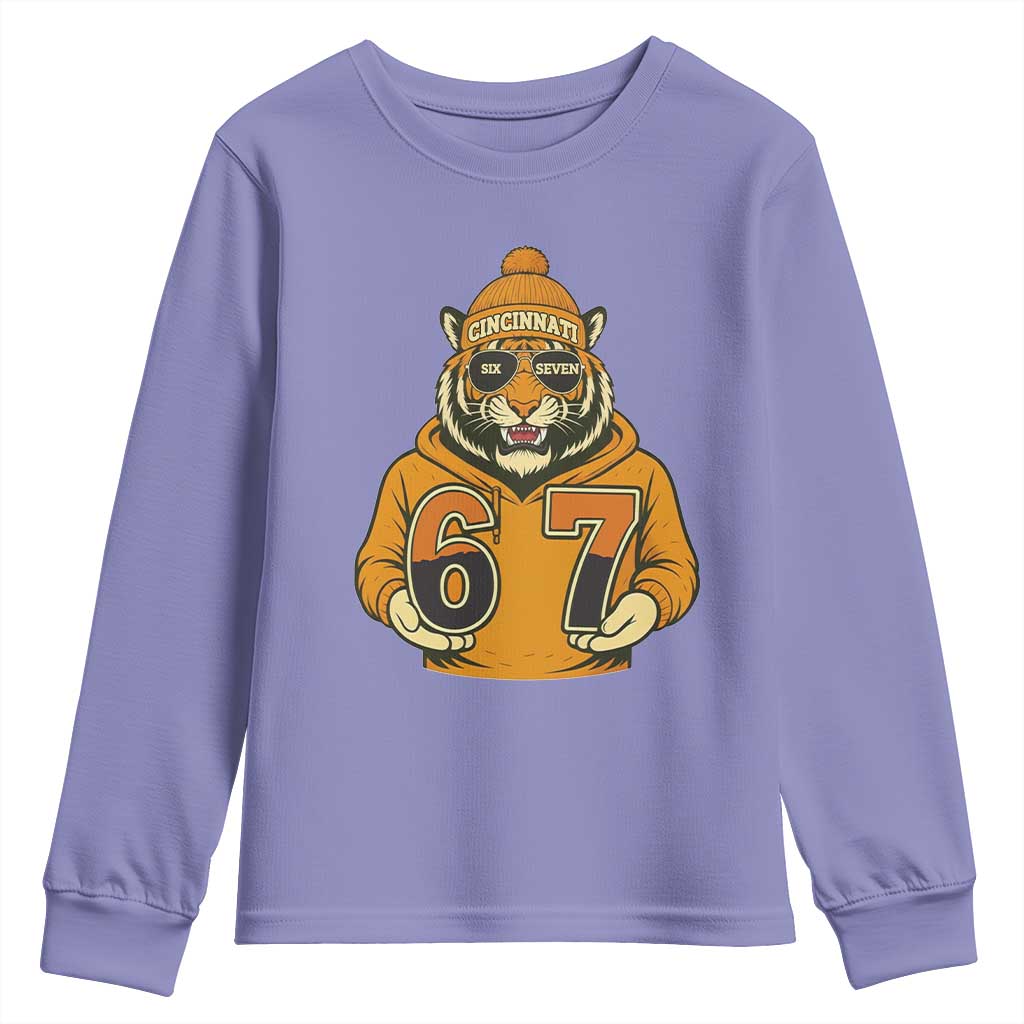 Six Seven Meme Tiger Football Fan Youth Sweatshirt Gen Alpha Slang Gift TS12 Violet Print Your Wear