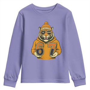 Six Seven Meme Tiger Football Fan Youth Sweatshirt Gen Alpha Slang Gift TS12 Violet Print Your Wear