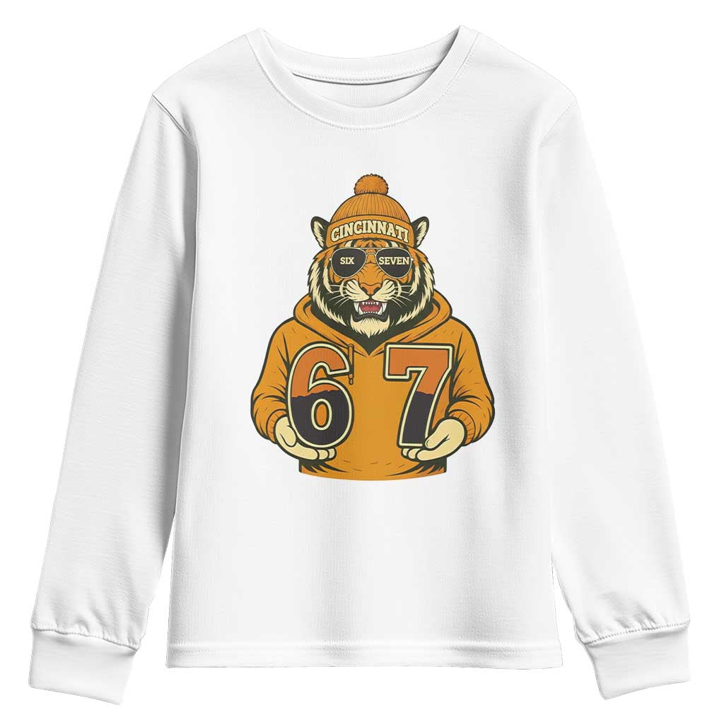Six Seven Meme Tiger Football Fan Youth Sweatshirt Gen Alpha Slang Gift TS12 White Print Your Wear