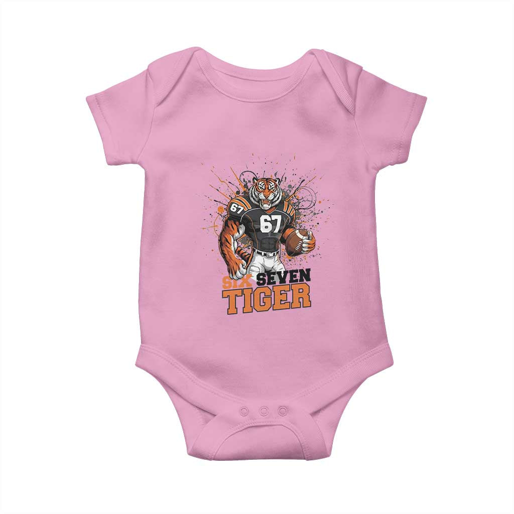 Six Seven Meme Tiger Football Baby Onesie Funny Gen Z Alpha Gift TS12 Light Pink Print Your Wear