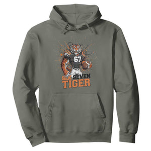 Six Seven Meme Tiger Football Hoodie Funny Gen Z Alpha Gift TS12 Military Green Print Your Wear