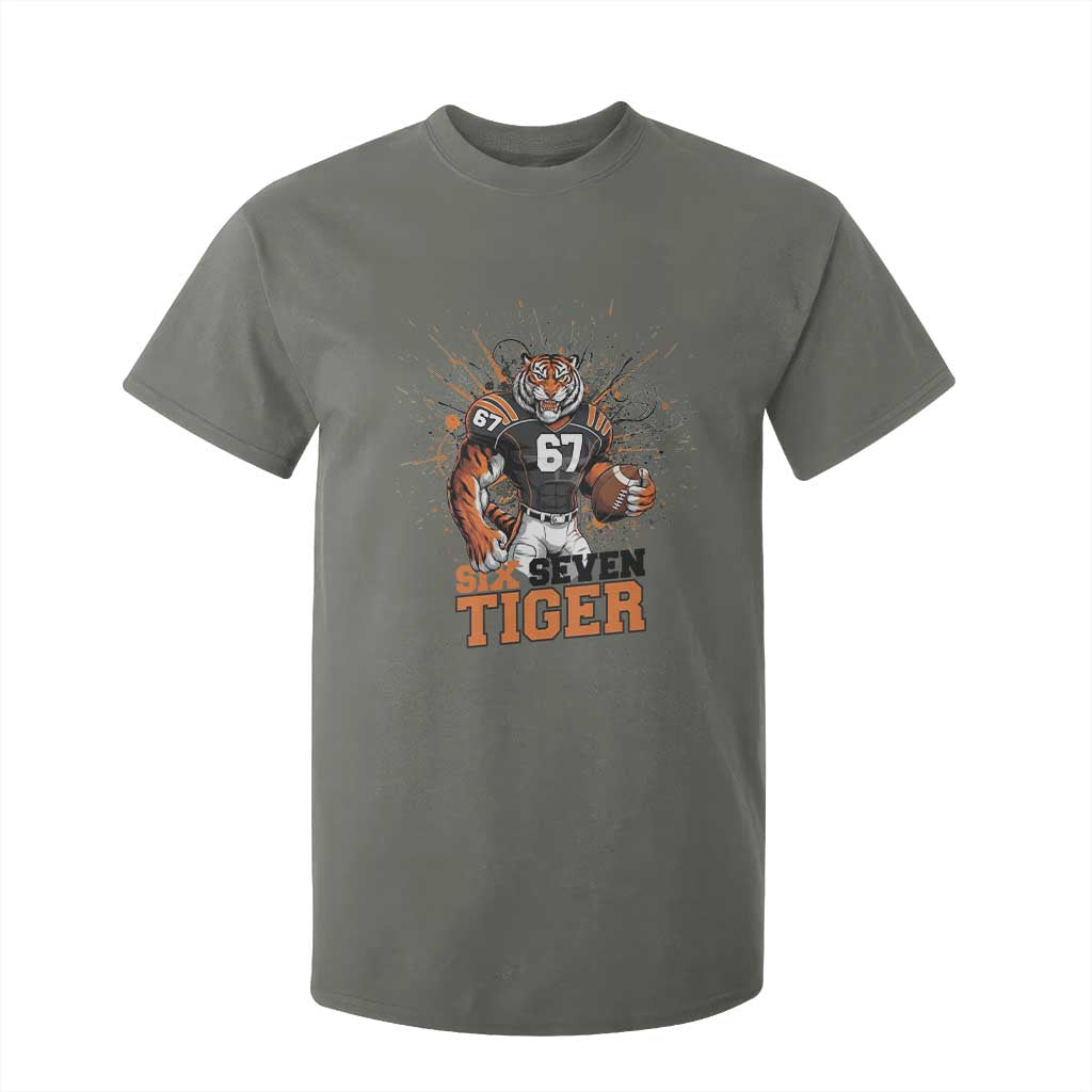 Six Seven Meme Tiger Football T Shirt For Kid Funny Gen Z Alpha Gift TS12 Military Green Print Your Wear