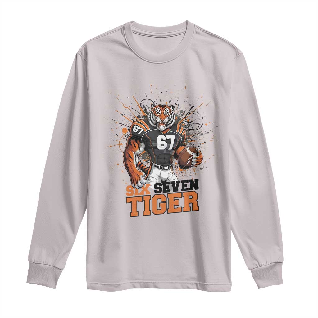 Six Seven Meme Tiger Football Long Sleeve Shirt Funny Gen Z Alpha Gift TS12 Ice Gray Print Your Wear