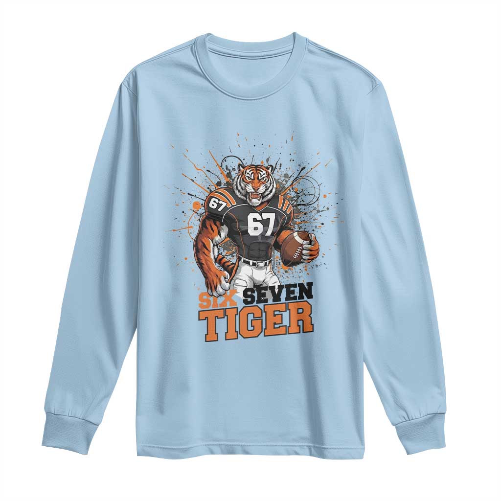 Six Seven Meme Tiger Football Long Sleeve Shirt Funny Gen Z Alpha Gift TS12 Light Blue Print Your Wear