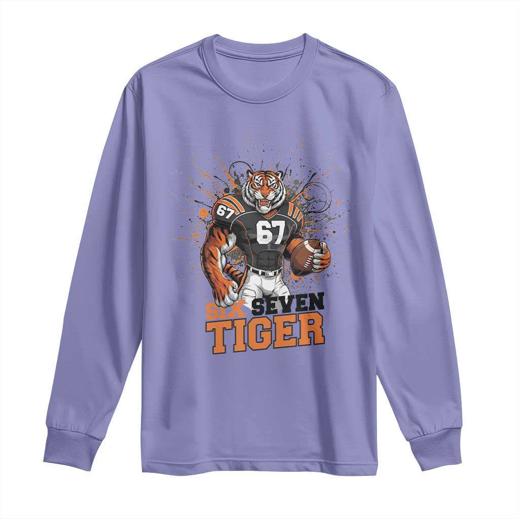 Six Seven Meme Tiger Football Long Sleeve Shirt Funny Gen Z Alpha Gift TS12 Violet Print Your Wear