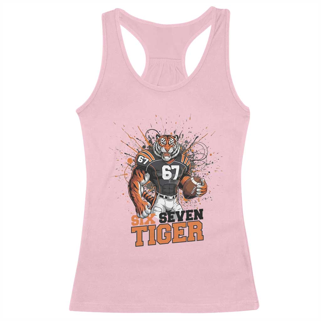 Six Seven Meme Tiger Football Racerback Tank Top Funny Gen Z Alpha Gift TS12 Light Pink Print Your Wear
