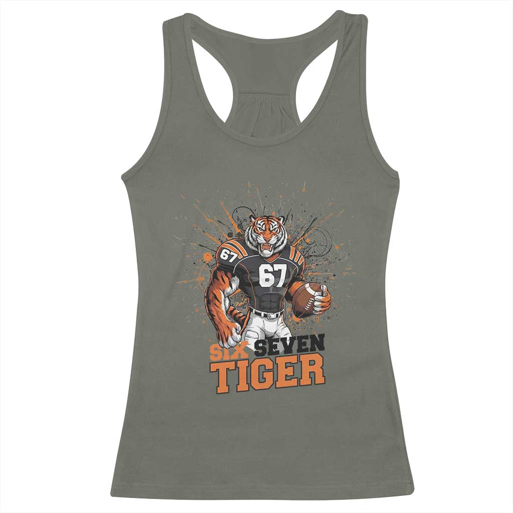 Six Seven Meme Tiger Football Racerback Tank Top Funny Gen Z Alpha Gift TS12 Military Green Print Your Wear