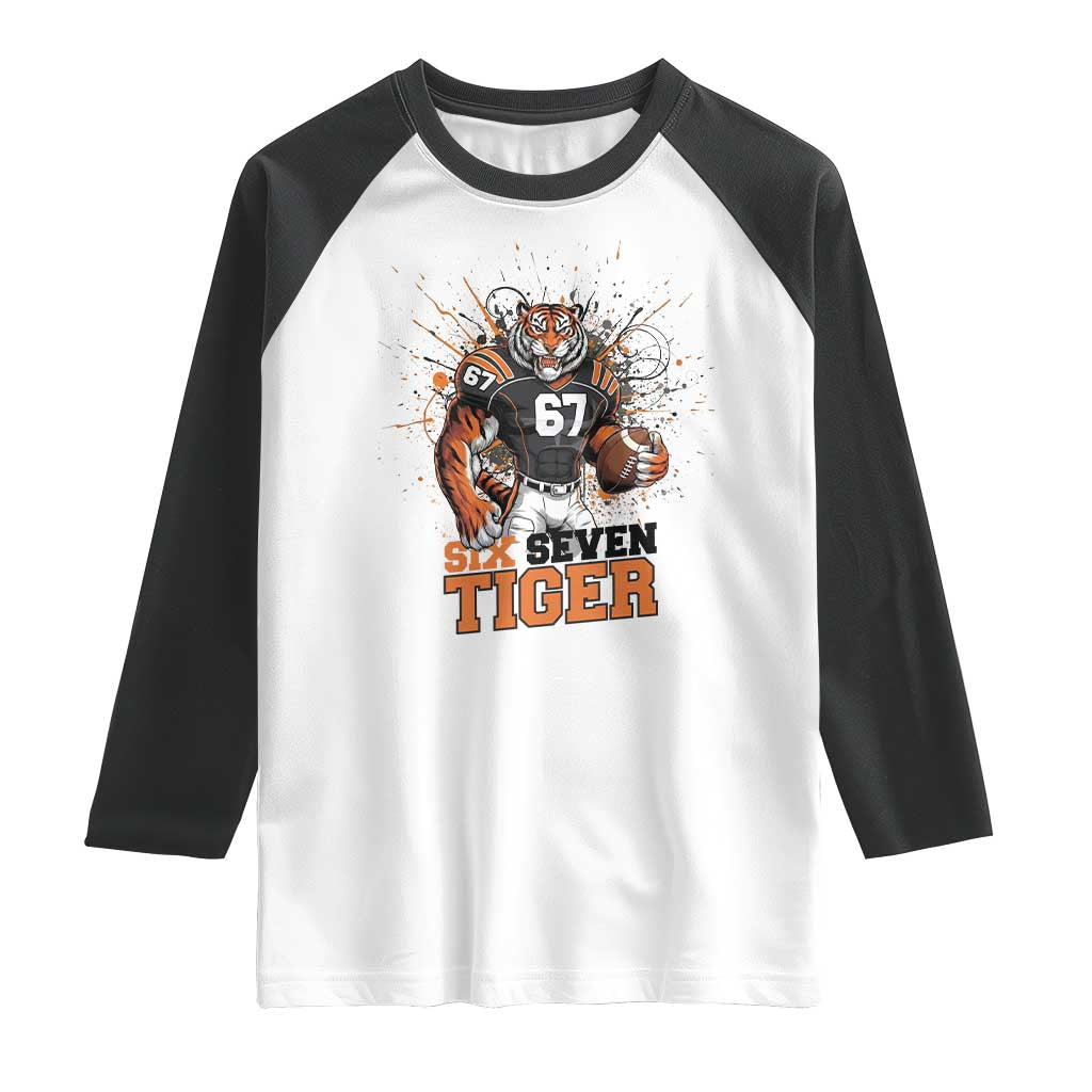 Six Seven Meme Tiger Football Raglan Shirt Funny Gen Z Alpha Gift TS12 White Black Print Your Wear
