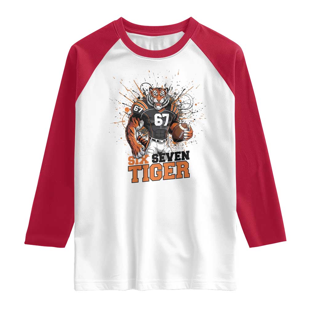 Six Seven Meme Tiger Football Raglan Shirt Funny Gen Z Alpha Gift TS12 White Red Print Your Wear