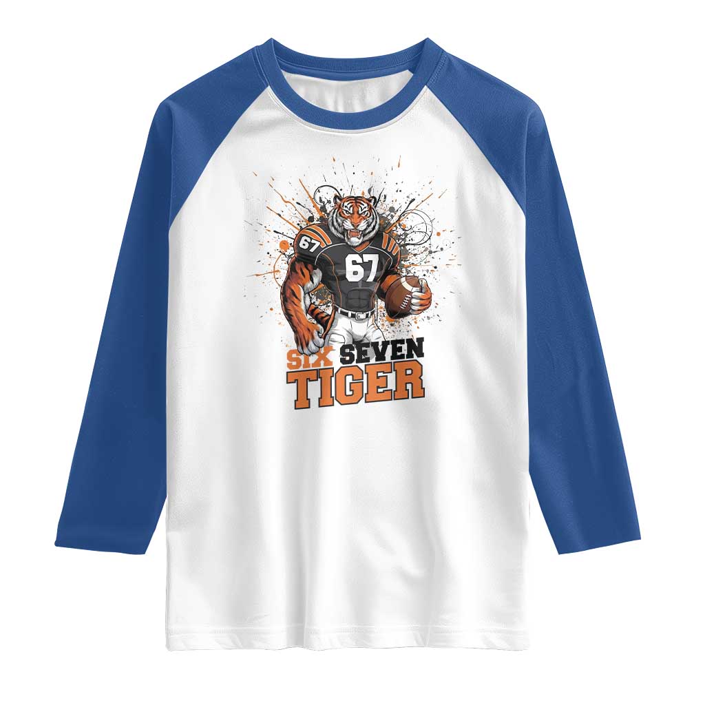 Six Seven Meme Tiger Football Raglan Shirt Funny Gen Z Alpha Gift TS12 White Royal Print Your Wear