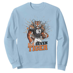 Six Seven Meme Tiger Football Sweatshirt Funny Gen Z Alpha Gift TS12 Light Blue Print Your Wear