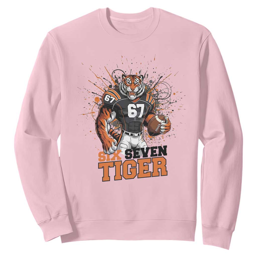 Six Seven Meme Tiger Football Sweatshirt Funny Gen Z Alpha Gift TS12 Light Pink Print Your Wear