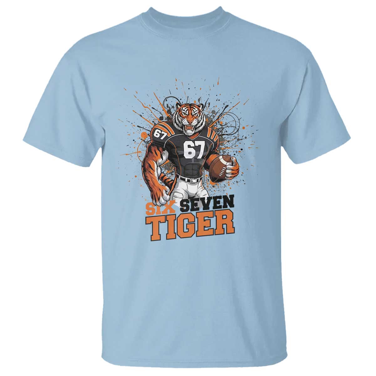 Six Seven Meme Tiger Football T Shirt Funny Gen Z Alpha Gift TS12 Light Blue Print Your Wear